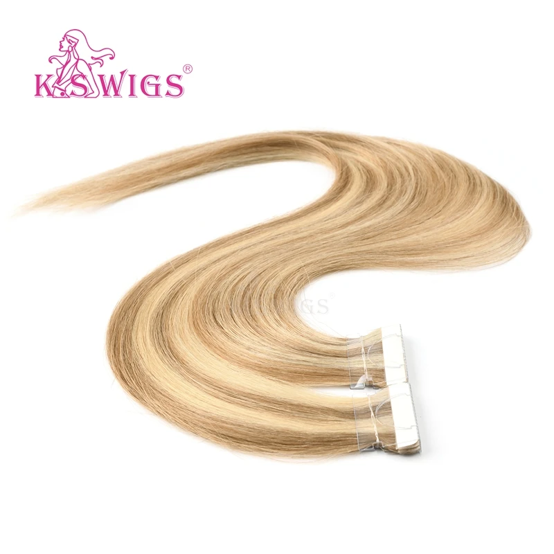 K.S искусственные волосы Remy прямые из искусственной кожи ручная работа лента