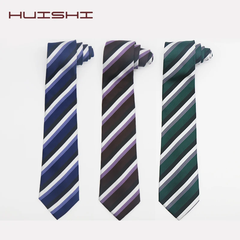 

HUISHI new fashion men's strip design polyester necktie