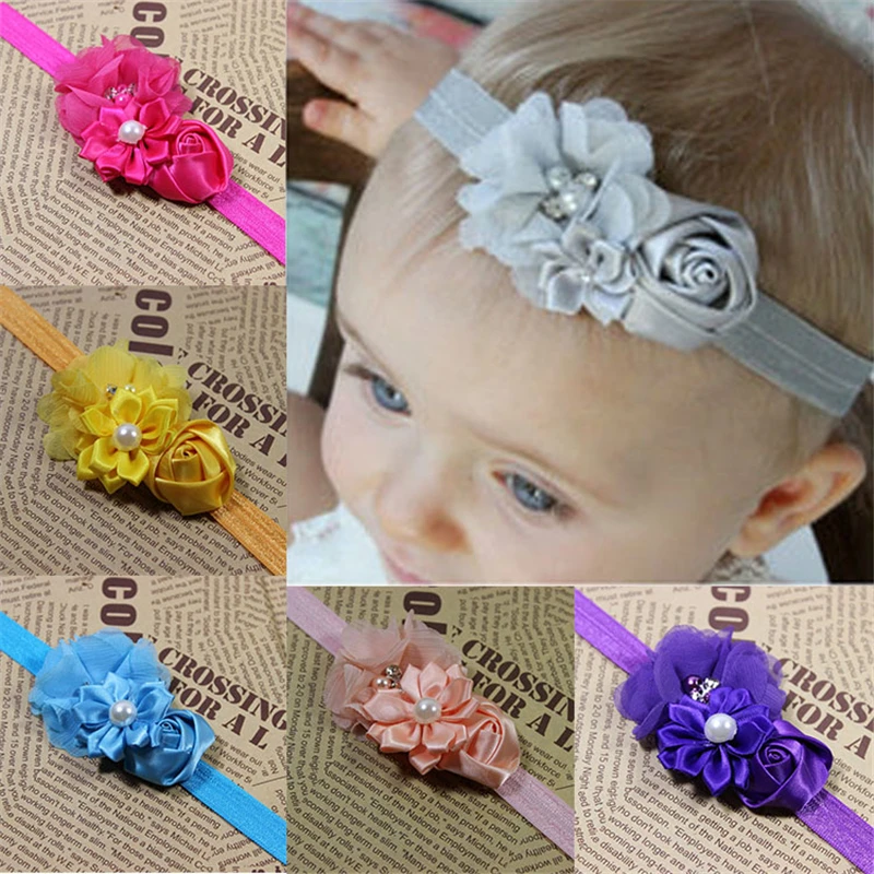 Diademas para niña bebé, accesorios para el cabello, rosas, flores, perlas, cintas elásticas para el cabello
