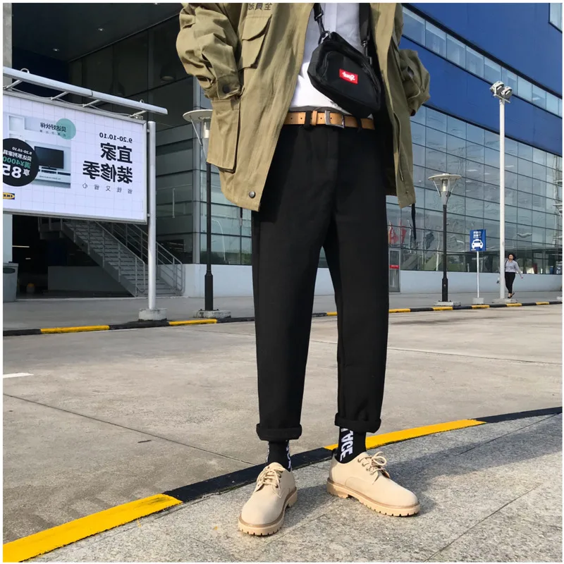 Fashion Casual Men's Straight Pants Autumn And Winter New M-2XL Solid Color Loose Feet Pants Black Gray PersonalityYouth Popular Fashion Casual Men's Straight Pants Autumn And Winter New M-2XL Solid Color Loose Feet Pants Black Gray PersonalityYouth Popular