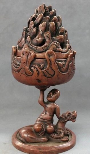 

S07177 12" Tibet Bronze God Ride Unicorn Statue Buddhist Up Box Incense Burner Censer discount 30% (C0324)
