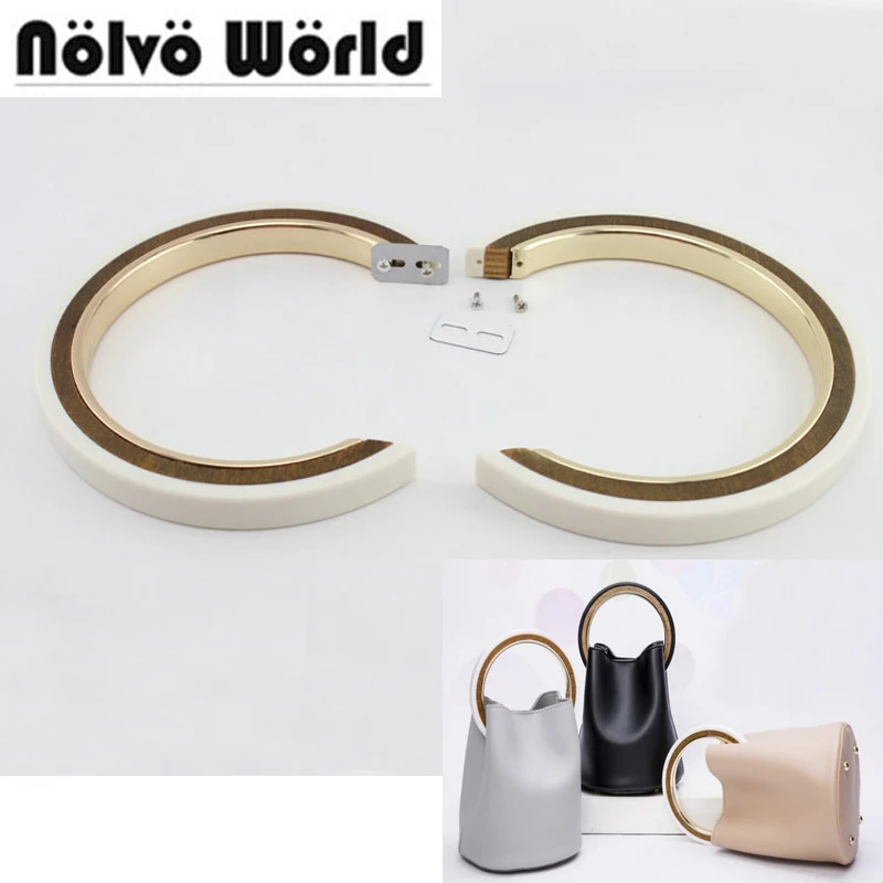 

2 pieces beige black 2 colors mixed acrylic metal wood 3 layers half round handle for tote bags handbags replacement