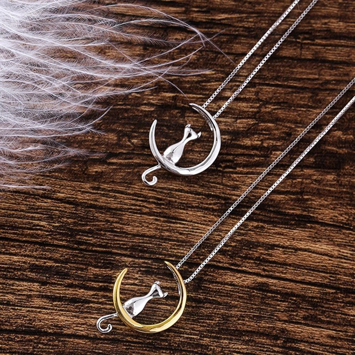 Fashion Cat Moon Pendant Necklace Charm Silver Gold Color Link Chain Necklace For Pet Lucky Jewelry For Women Gift Shellhard