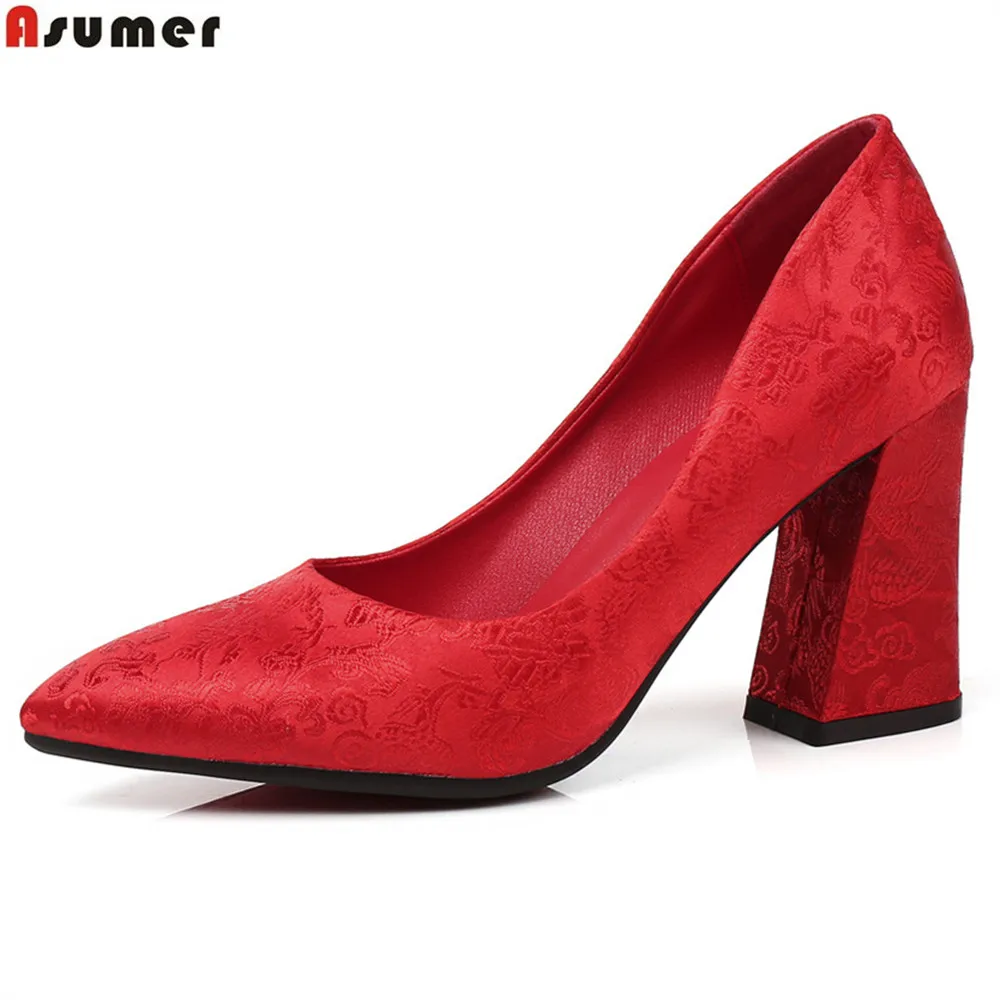 

ASUMER red fashion shoes weman pointed toe shallow elegant Chinese style wedding shoes women high heels shoes plus size 33-47
