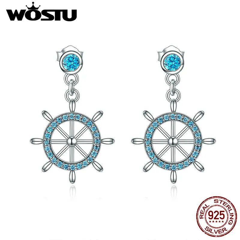 

WOSTU Brand 100% 925 Sterling Silver Ocean Style Rudder Drop Earrings for Women Fashion S925 Silver Name Jewelry CQE310