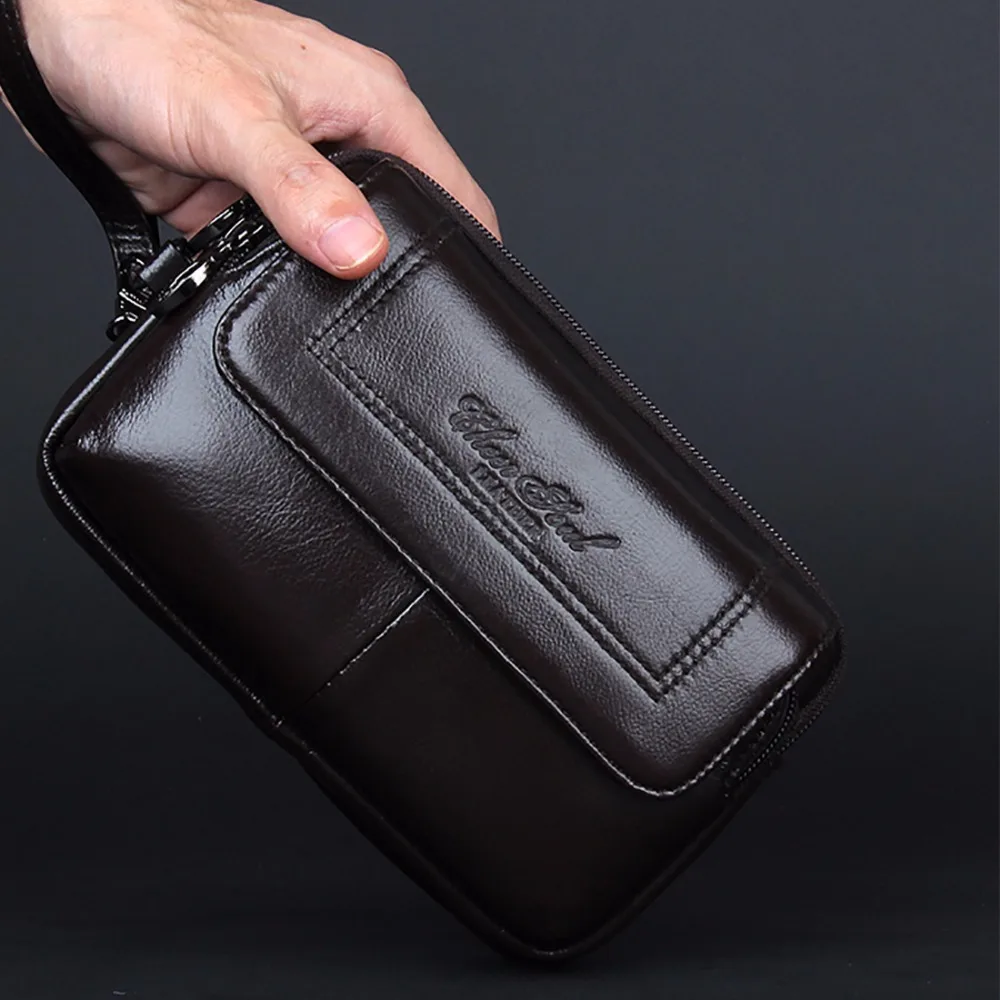 

High Quality Genuine Leather Men Cell/Mobile Phone Case Bag Fashion Clutch Wrist Hand Bags Fanny Belt Purse Pouch Waist Pack