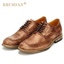 KRUSDAN Vintage British Man Formal Dress Brogue Shoes Genuine Leather Handmade Oxfords Round Toe Men’s Luxury Brand Flats