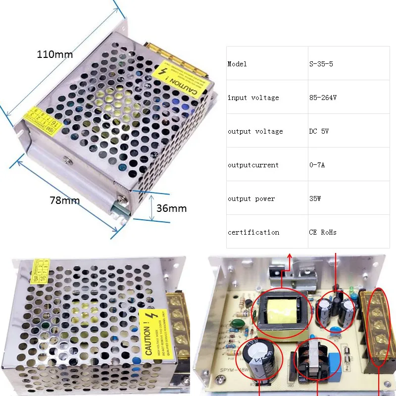 DC 5 v переключатель напряжения питания 4A, 5A, 6A, 7A, 10A, 20A, 30A, 40A, 60A, 70A, переключатель переменного тока 110 В/220 В 20 Вт 25 Вт 30 Вт 35 Вт 50 Вт 100 Вт 150 Вт 200 Вт