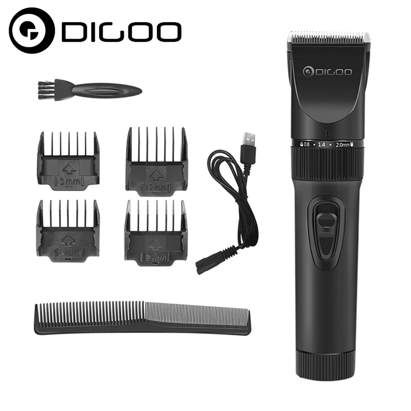 

Digoo BB-T2 USB Ceramic R-Blade Hair Clipper Trimmer Rechargeable 4X Extra Limiting Comb Razor Silent Motor for Children Baby Me