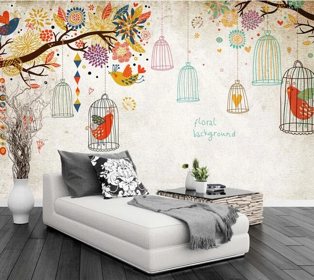 

Custom retro wallpaper, small and fresh forest tree bird murals for the living room bedroom TV background waterproof wallpaper