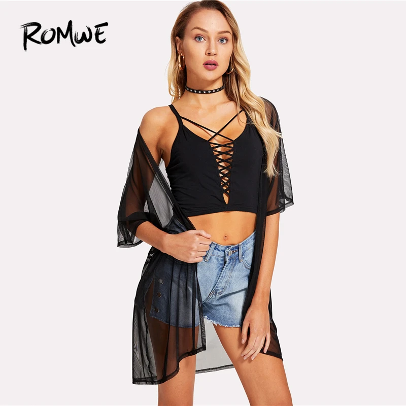 Buy Romwe Sport Sexy Black Mesh Sheer Summer Long