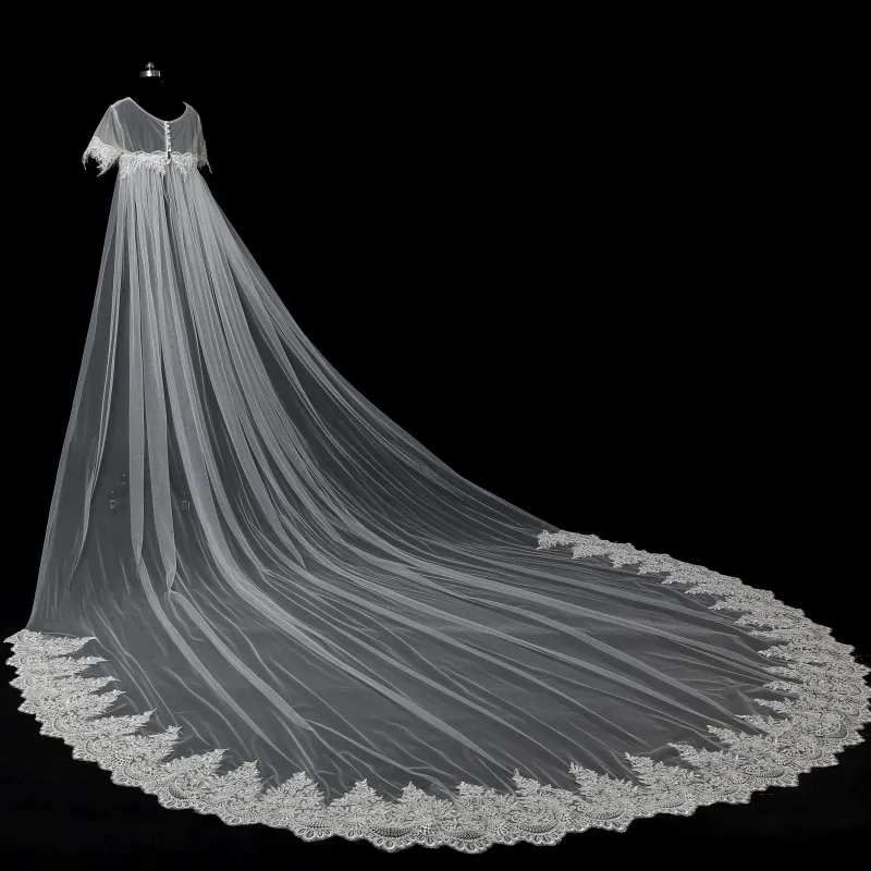 Тюлевый кружевной накладной орнамент свадебные куртки болеро короткий рукав длинный хвост свадебные аксессуары