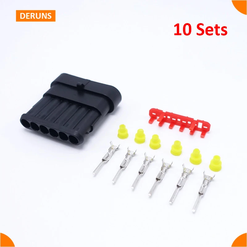 

10 Sets Brand Male 6Pin/Way Sealed Connector Automotive Plug AMP 282108-1