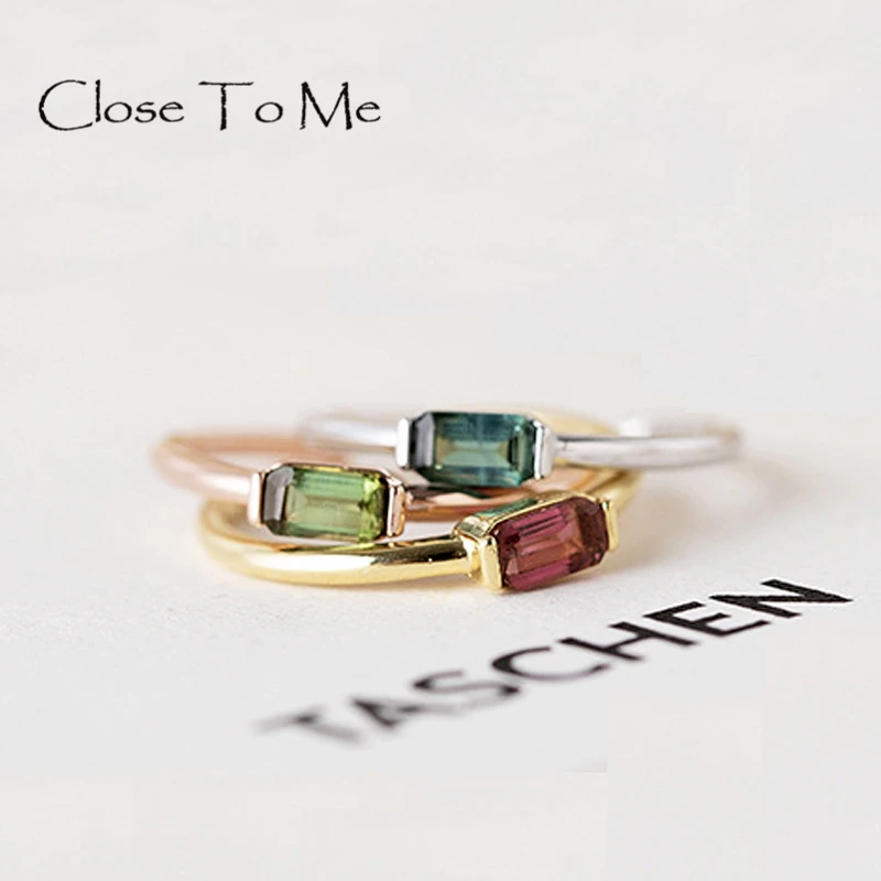 Close To Me Wholesale Real S925 Sterling Silver Natural Tourmaline Handmade Fine Jewelry Ring Cute Rings for Women'Gift