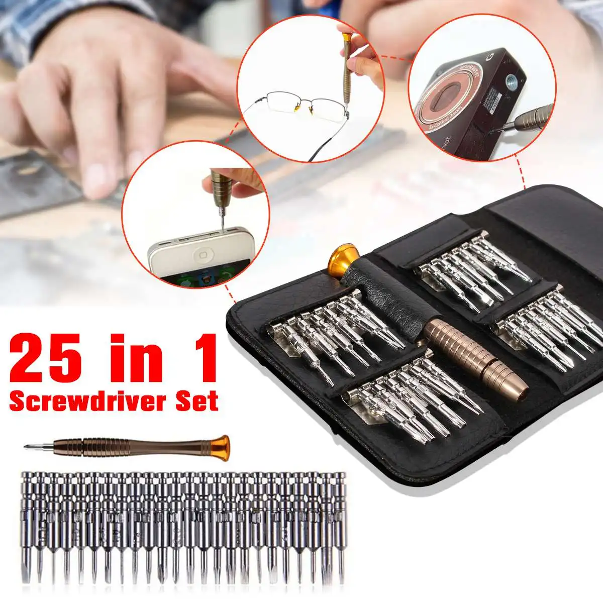 

25Pcs/lot 25 in 1 Screwdriver Set Precision Screwdriver Wallet 25 in 1 Set Repair Tools Set HRC52-60 for Phone PC Camera Watch