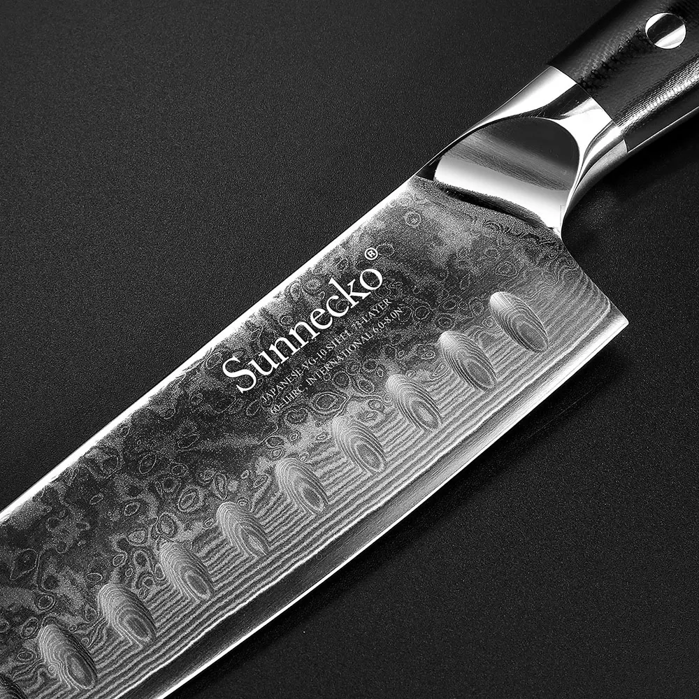 SUNNECKO Премиум 5 ''/7'' Santoku ножи Дамасская сталь кухонный нож японский VG10 лезвие G10 ручка острый мясорубка Инструмент