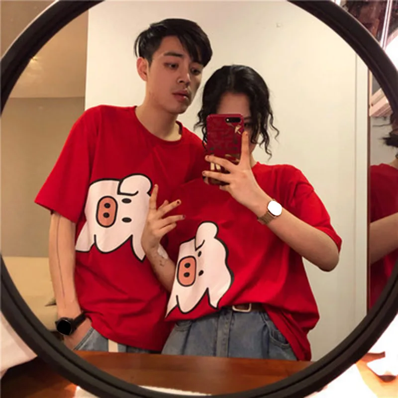 

Summer Women Cartoon Print T Shirt Casual Boyfriend T shirt Harajuku Oversized Graphic Funny Female Streetwear Black Red T-Shirt