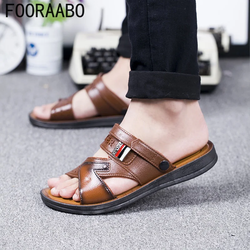 

Men Sandals 2019 Summer Breathable Leisure Sandals Shoes Male Light Genuine Leather Flip Flops Comfortable Non-slip Beach Shoes