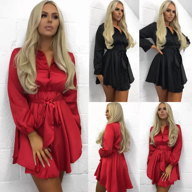 long sleeve red silk dress