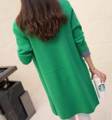 Женский свитер длинный кардиган Новая мода осень зима длинный рукав Свободный вязаный кардиган женский свитер длинное пальто LU405 - Цвет: Зеленый