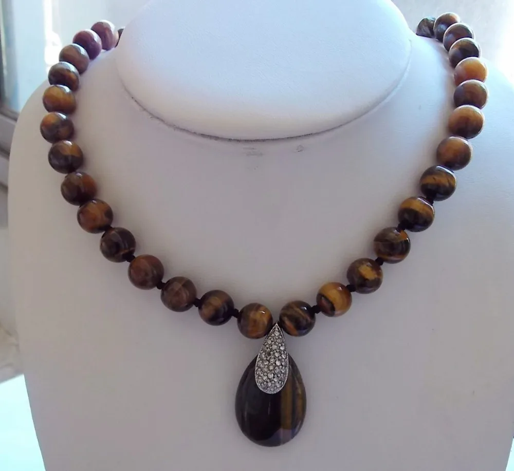 

ddh003802 10mm African Roar Tiger Eye Round Pendant Necklace