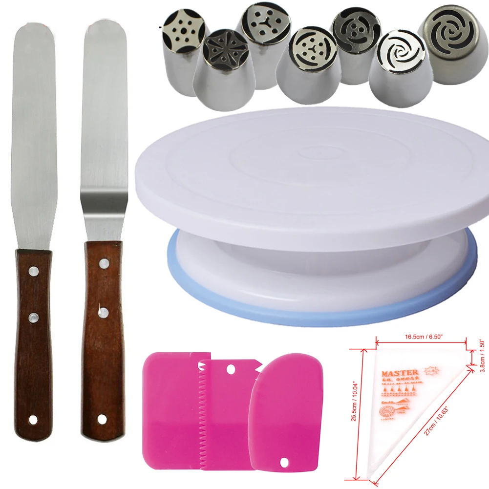 

Cake Stand Turntable Rotating Base Cake Plastic Dough Knife Decorating 10 Inch Cream Cakes Stand set Cake Rotary Turntable tool