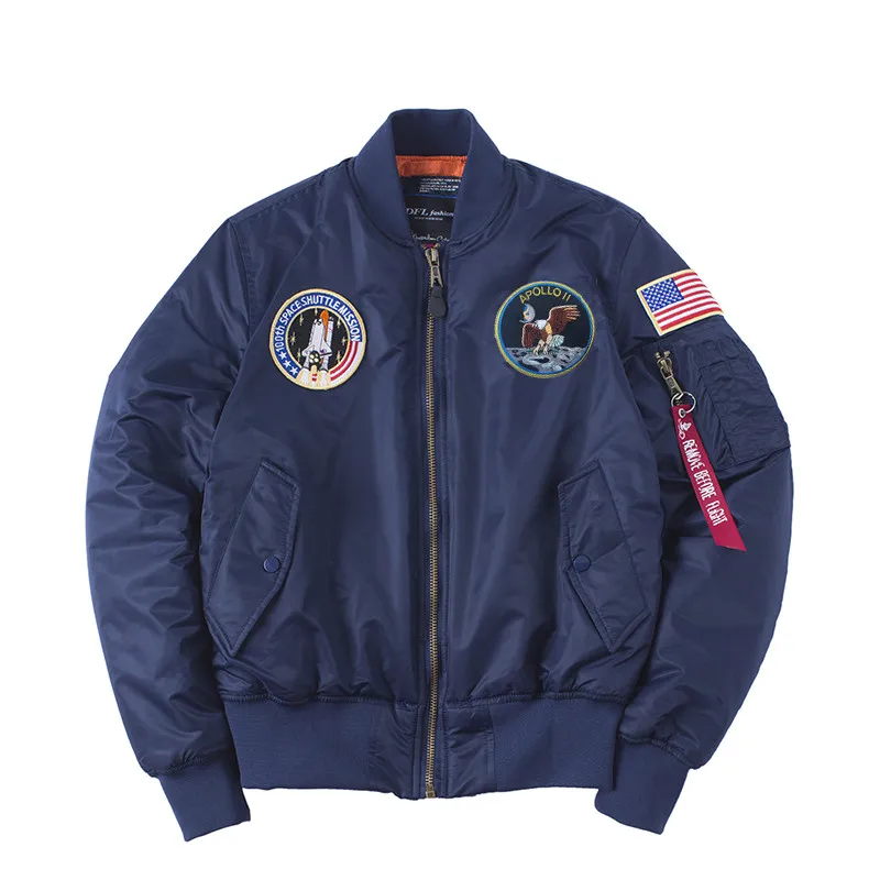 Зима Apollo 100th космический челнок Миссия Толстая стеганая MA1 бомбардировщик хип-хоп ВВС США пилот теплая негабаритная летная куртка для мужчин