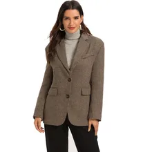 Escalier Women's Casual Button Notched Lapel Lattice Suit Blazer Jacket