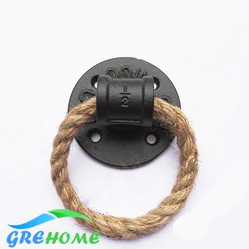 Flange Da Tubulação De Ferro simples morden Maçaneta Aldrava Com Corda Estilo Loft Indústria Portão desdobrar instalar para maçaneta da porta interior