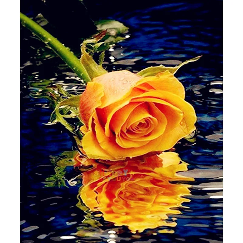 

GELANYOUPIN 5D DIY Diamond Embroidery Yellow Rose Flowers Diamond Painting Full Diamond Mosaic Needlework Crafts Home Paintings
