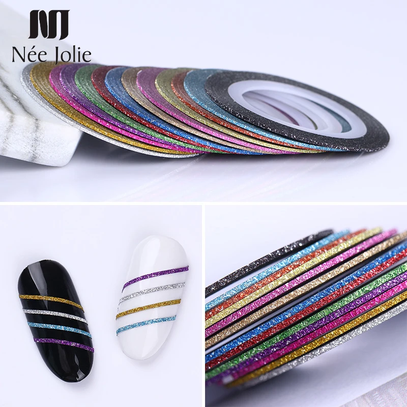 13 рулонов цветной чередование для дизайна ногтей матовая блестящая многоцветная клейкая линия наклейки 1 мм маникюр Дизайн ногтей украшение