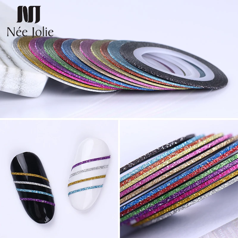 

13 Rolls Colorful Nail Art Striping Tape Matte Glitter Multi-color Adhesive Line Stickers 1mm Manicure Nail Art Decorate