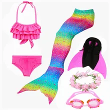 Детский летний купальный костюм с хвостом русалки для девочек, купальный костюм с плавниками, монофиновый Флиппер, детское пляжное бикини, купальные костюмы
