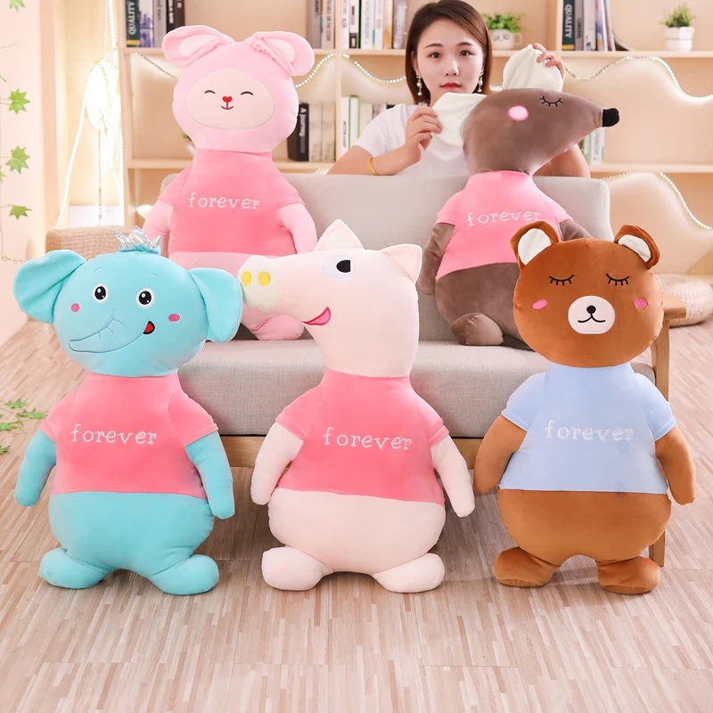 

New 1pc 55/80cm Fur Animal Cartoon Pillow Cushion Cute Pig Mouse Rabbit Elephant Bear Plush Toy Plush Cute Child Birthday Gift