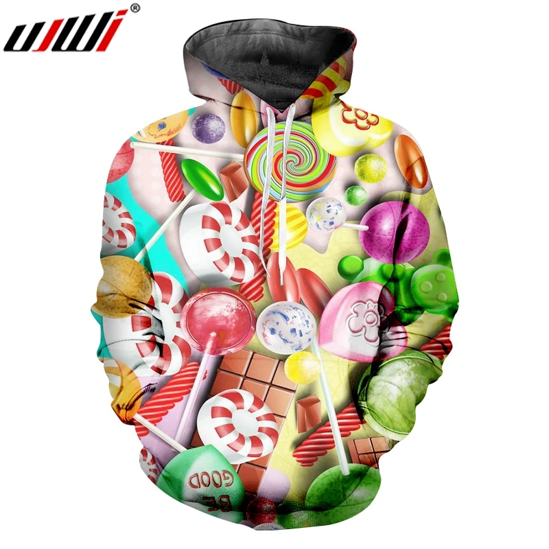 

UJWI 3D Printed Creative Colored Lollipop Man Hoodies Casual Colorful Candy Couple Clothing Best Selling Men's Pullover