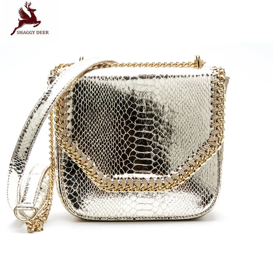 

Shaggy Deer Brand Quality PVC Faux Leather Serpentine Small Flap Chain Bag Lady falabella Crossbody Shoulder Bag