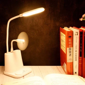 

LED Eye-Caring Multifunction Pen Phone Holder Desk Lamp USB Charging Port Reading Night Light Bedroom Table Lamp with Fans Gifts