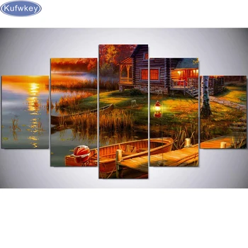 

5 pcs 5d diy Diamond Painting nature scenery,lakeside,Gift Room Decor Diamond Mosaic Embroidery Rhinestones Pattern,stickers,3d