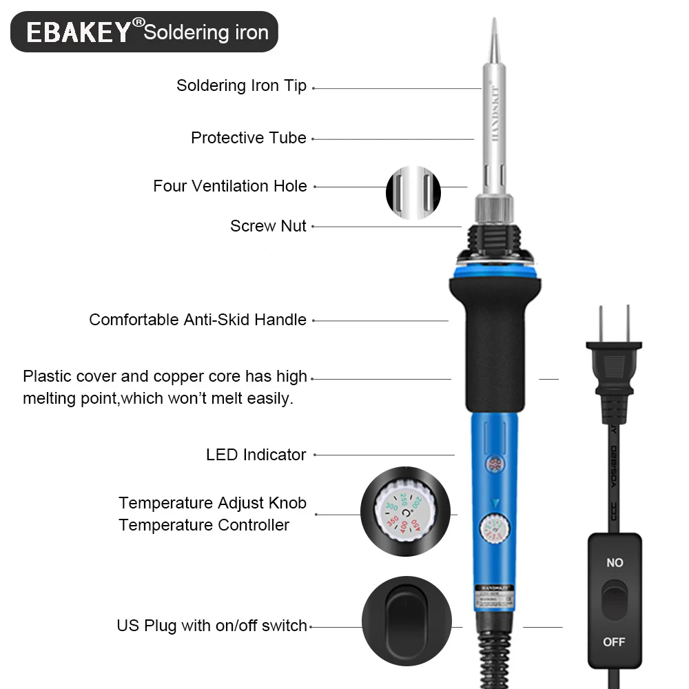 Ebakey температурный Электрический паяльник набор 110 В 220 в 60 Вт паяльник набор с мультиметром Desoldeirng насос сварочный инструмент