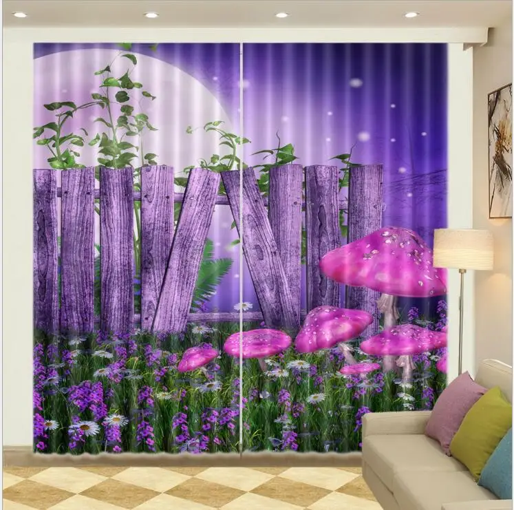 

2018 new products arrive PurpleMushroom pattern 3D Window Curtain Living Room sunshade Drapes Rideaux Cortinas pillowcase
