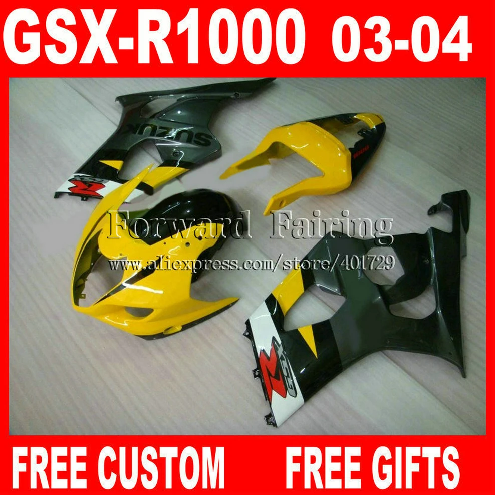 

Free custom Fairings for 2003 2004 SUZUKI GSXR 1000 fairing kits 03 04 GSXR1000 K3 GSX-R1000 yellow gray black white KH192