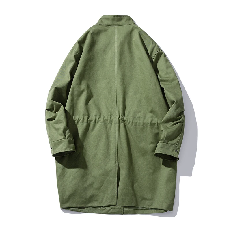  Windbreaker men's solid color long windbreaker men's stand collar boutique jacket men's waist draws