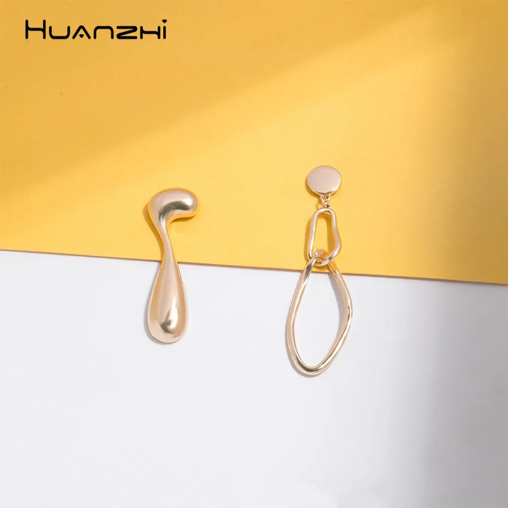 HUANZHI 2019 Шикарный сплав геометрический полые асимметрия золото Покрытие металлом