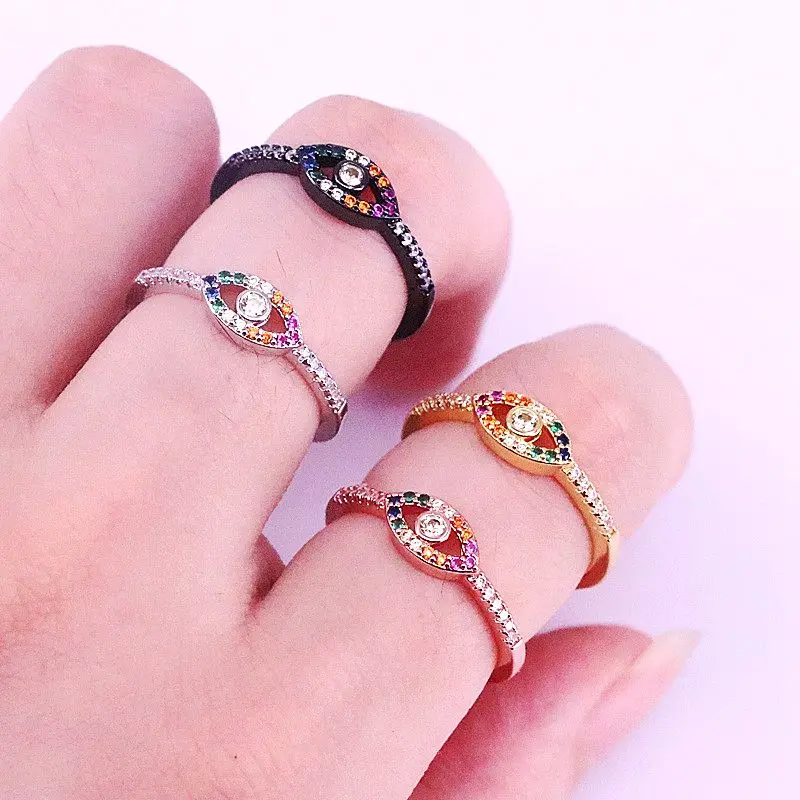 

10Pcs Fashion Jewelry Pave Colorful CZ Cubic Zirconia Eye Delicate Finger Rings For Women Party Mix Color Jewelry