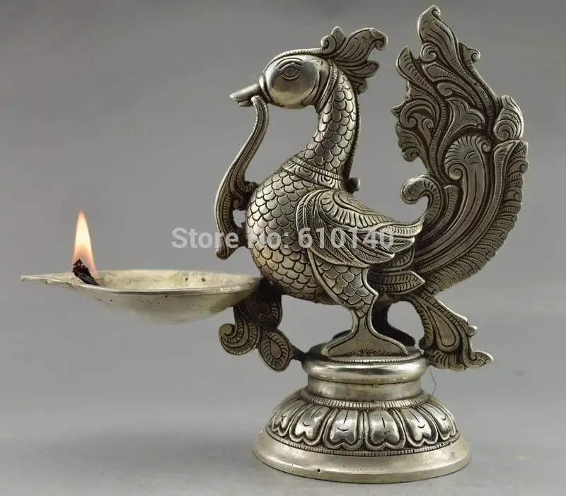 

Collectible Decorated Old Handwork Tibet Silver Carved Phoenix Big Candle Stick
