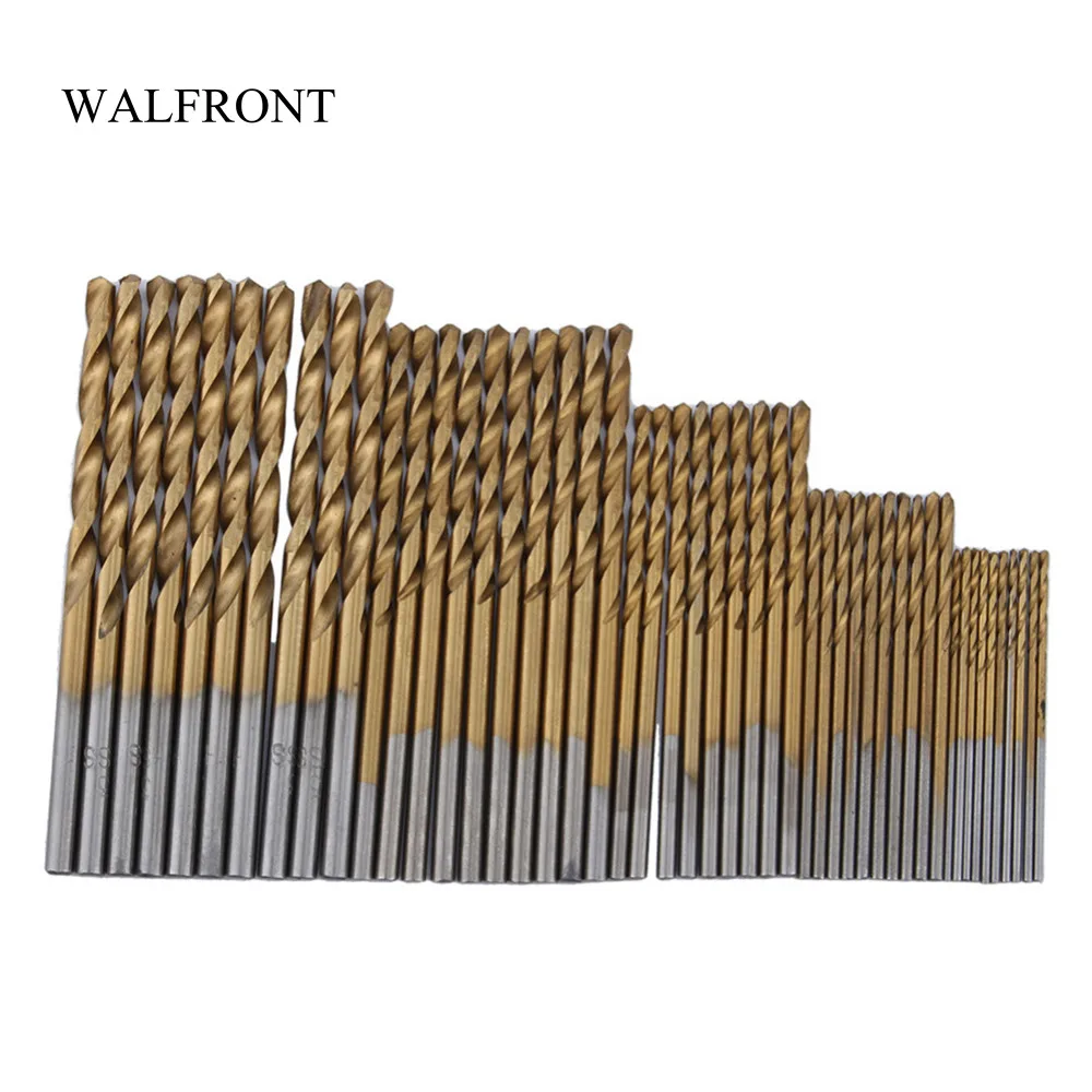 

WALFRONT 50pcs/Lot Twist Drill Bit Set Woodworking Hole Saw Cutter Metal Drilling HSS Coated Long Sharpening Drills Power Tools