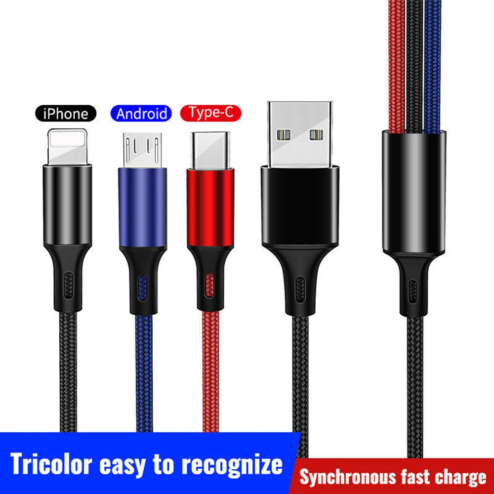 3 в 1 usb type C кабель для USB C/Micro USB/IOS кабель для мобильного телефона Быстрая зарядка type C кабель для usb type-C для IPhone X