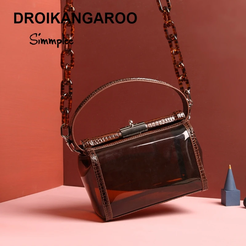 

New Crocodile-like Lock Chain, Transparent Bag Chain, Single Shoulder Leather Bag, Oblique Bag, Hand-held Jelly Bag