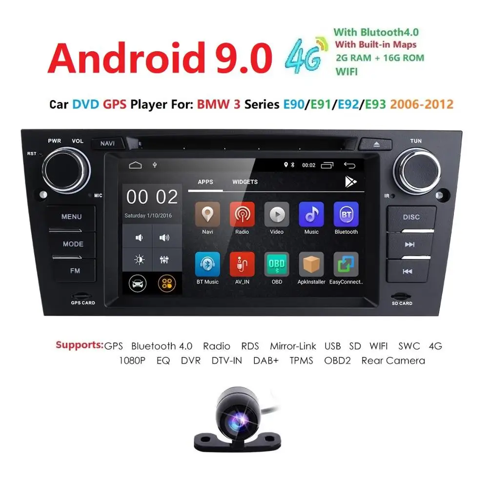 

1 Din Car Multimedia Player GPS Android 9 For BMW/320/328/3 Series E90/E91/E92/E93 DVD Player Radio FM Quad Core 2+16GB