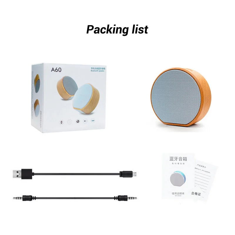 Mini Wireless Bluetooth Speaker Wooden Portable Subwoof Sound With Mic TF card U Disk FM AUX Music Play Loudspeaker Speakers (5)